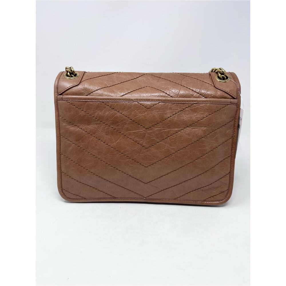 NEW Saint Laurent Medium Niki Vintage Leather Light Caramel YSL Logo Chevron - Picture 4 of 9